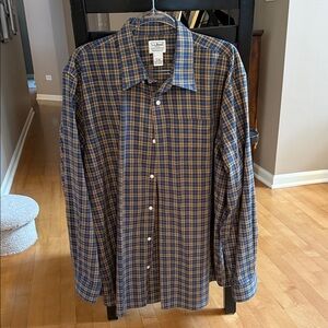 L.L. Bean Men's Casual Blue and Tan Plaid Shirt